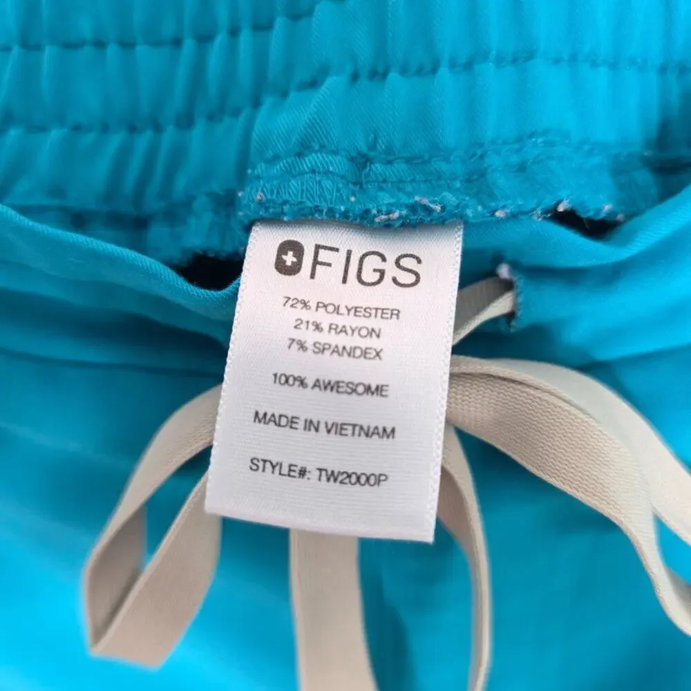 FIGS Yola Skinny Scrub Pants Large Teal Blue 11-Pocket Yoga Waist Straight Leg